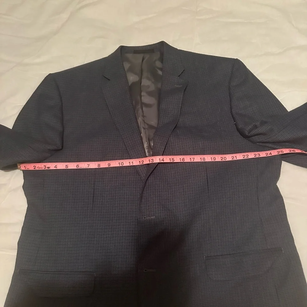 Chaps 48L Sport Coat Navy Blue Plaid Poly‎ Blend Two Button Lined.